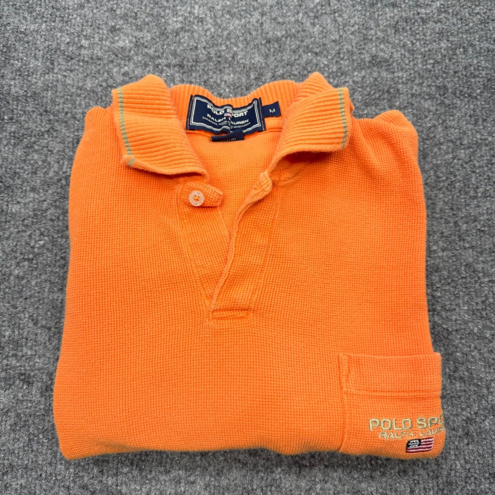Polo Sport Ralph Lauren Mens Orange Waffle Knit Pocket Polo Shirt Size M - Picture 7 of 7